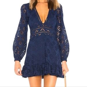 Lovers + Friends Jain Mini Dress Womens Babydoll Fairy Y2K Coquette Eyelet Lace